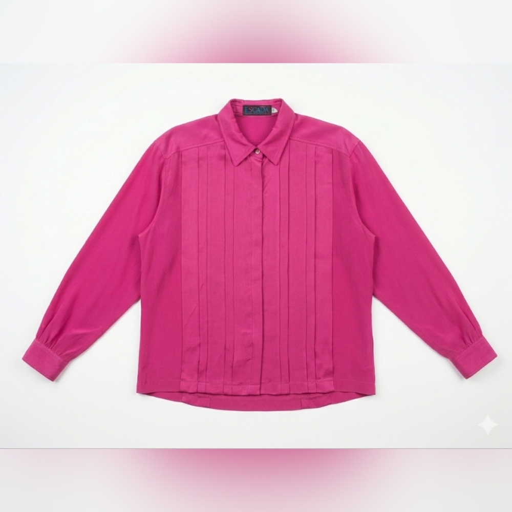 Vintage Escada Fuchsia Pleated Silk-Mix Blouse